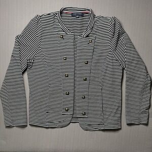 Tommy Hilfiger Women's Blue White Striped Military Style Jacket Blazer Size XL
